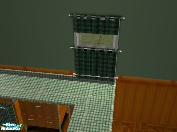 Sims 2 — Rustic Pine curtains by ead425 — 13 items,1 wall: bar stool, burglar alarm, counter, curtains, dishwasher,