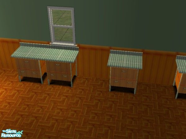 Sims 2 — Rustic Pine counters by ead425 — 13 items,1 wall: bar stool, burglar alarm, counter, curtains, dishwasher,