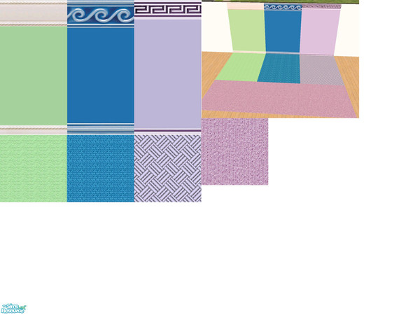 Sims 2 — Mix It Up by Queen_Of_The_Stone_Age — A set consisting of 3 walls with three matching carpets..plus one lilac