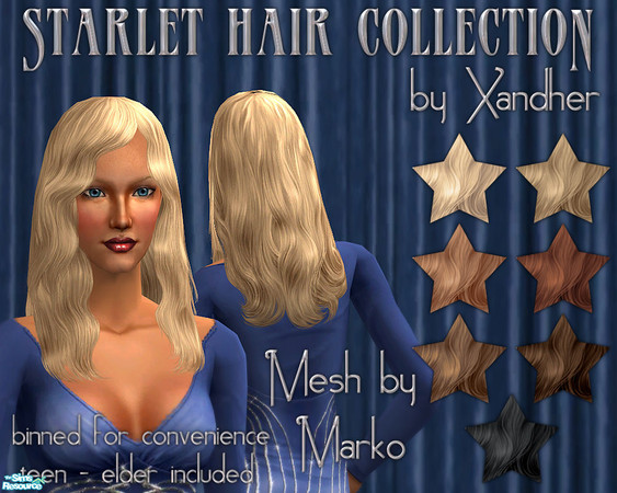 Sims 2 — Starlet Hair Collection by Xandher — A retexture of Marko\'s stunning Lovely Affair mesh, this style is inspired