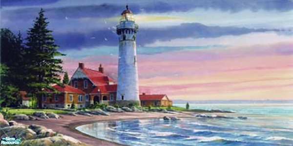 Sims 2 — Northern Lighthouse Mural by brittie — Beautiful sunset by a northern property with a lighthouse! Very nautical