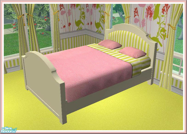 Sims 2 — Floral Birds Bedroom  Bed Hellacious White Green by Henwen — Bedding included.