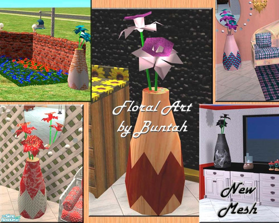 Sims 2 — Floral Art by buntah — This is a set of decorative artificial flowers in assorted vases. You can mix and match
