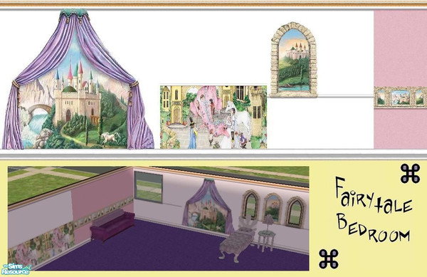 Sims 2 — A Fairytale Bedroom by Lorah — Castles and a dragon, Prince and Princess, mystical unicorns, all in this
