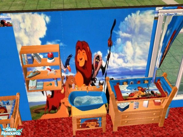 Sims 2 — Lion King decorative shelf by ead425 — thanks to Disney:15 items,1 floor, 4 walls: bed, computer,curtains, desk,