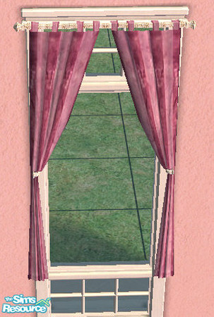 Sims 2 — Berries'N'Cream Curtains by Simaddict99 — curtains in rose pink and wine on an ivory wicker rod.