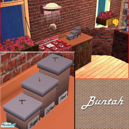 Sims 2 — Brick Inlay Square Canisters by buntah — This requires the square canisters mesh file in this set.