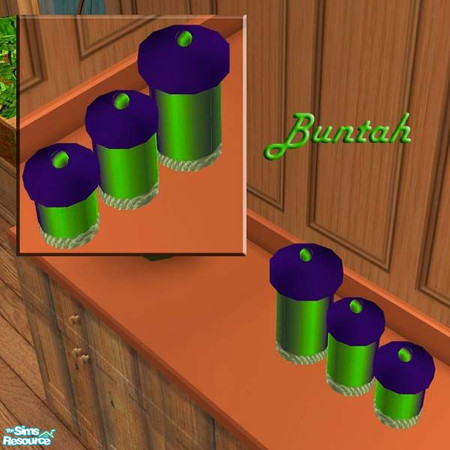 Sims 2 — Blue-Green Metallic Round Canisters by buntah — This requires the round canisters mesh file in this set.