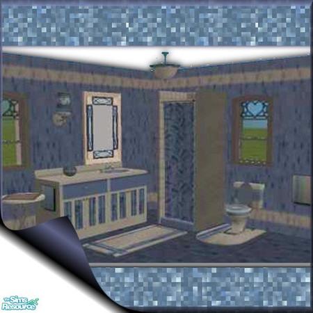 Sims 2 — Blue Dragonflies by Yizzi — Shower, toilet, counter, sink, mirror, 2 towel recolors, wall and ceiling lamps,