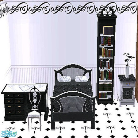 Sims 2 — Oreo Cookie Bedroom Set by simsartisttoo — A simple black and white bedroom set that uses textures to add