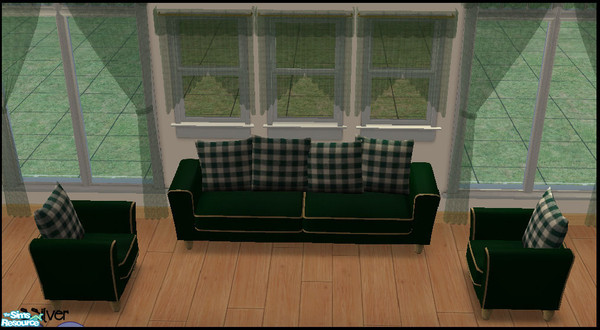 Sims 2 — Hunter Green Gingham Living Room by SSilver — A very simple set consisting of 2 meshes by Shtinky00 in Hunter