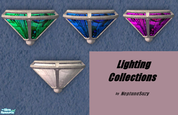Sims 2 — NSC Lighting Set1 by Neptunesuzy — Set of 4 Wall Lights. 1 white, 3 nice bright colors, and white trim! Enjoy!