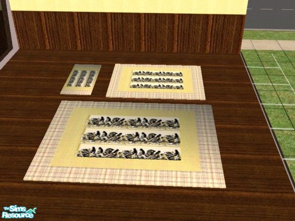 Sims 2 — Oak and Yellow rug set by ead425 — more roosters: 19 items, 1 wall, 1 floor: bar, bar stool, buffet,clock fire