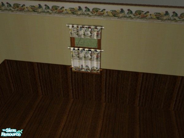 Sims 2 — Oak and Yellow curtains by ead425 — more roosters: 19 items, 1 wall, 1 floor: bar, bar stool, buffet,clock fire