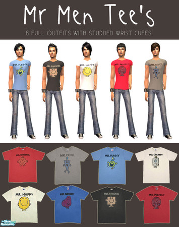 Sims 2 — Mr Men Tees - Outfits for guys by 06bek — A collection of 10 super cute outfits with Mr Men T\'s and jeans.