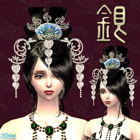 Sims 2 — Classical Chinese Head Accessory Set - Silver by Daislia — 4 Chinese classical accessories find under glasses,
