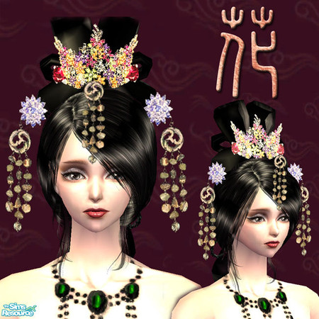 Sims 2 — Classical Chinese Head Accessory Set - Flower by Daislia — 4 Chinese classical accessories find under glasses,