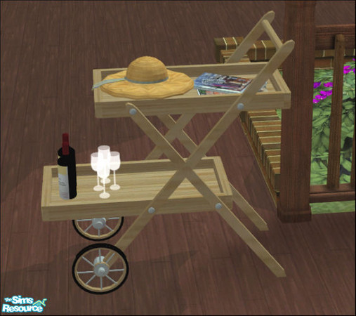 Sims 2 — Elba Pool Set - Garden Drinks Trolley Oak by Elize-37sims — Comes in three wood colors, Teak, Walnut and Oak.
