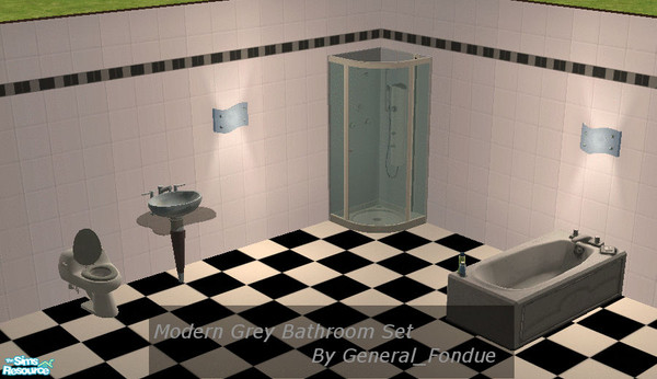 Sims 2 — Modern Grey Bathroom set by General_Fondue — A set of Recolours of Maxis bathroom objects. Includes shower,