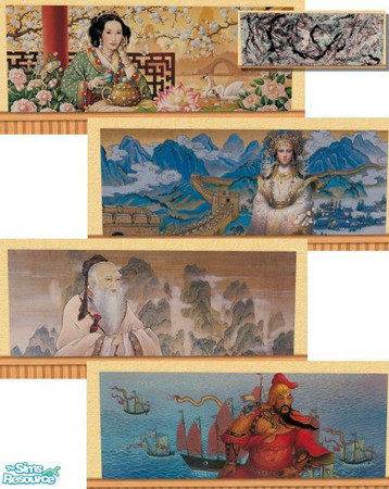 Sims 2 — Asian Art Set by scatterjoy — A set of Asian-themed recolors of \'Cantankerous Splatters\' from Nightlife. 