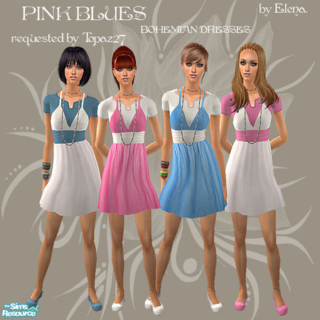 Sims 2 — Pink Blues - Bohemian Dresses by Elena. — Requested by Topaz27 *a long time ago - thank you for the patience*.