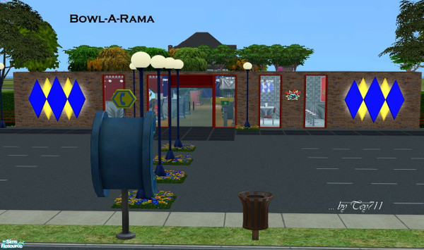 Sims 2 — Bowl-A-Rama by tey711 — This is a 5-lane bowling alley complete with game room and snack bar area. Perfect for a
