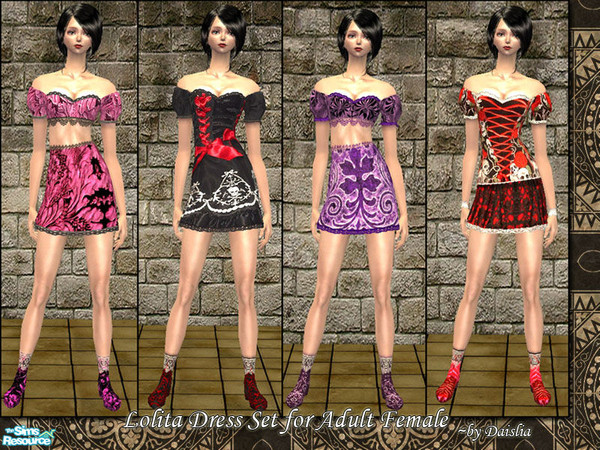 Sims 2 — Lolita Dress Set for AF by Daislia — Recolours from maxis unlocked maid dress mesh, 4 colours, basegame capable.