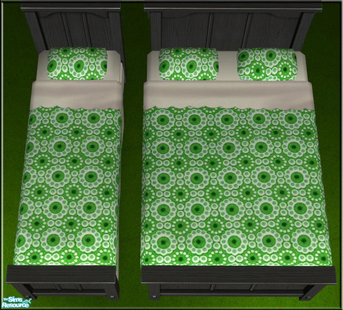 Sims 2 — More Bedding - Green Flowers by elanorbreton — Bright green flowery bedding with white sheets.