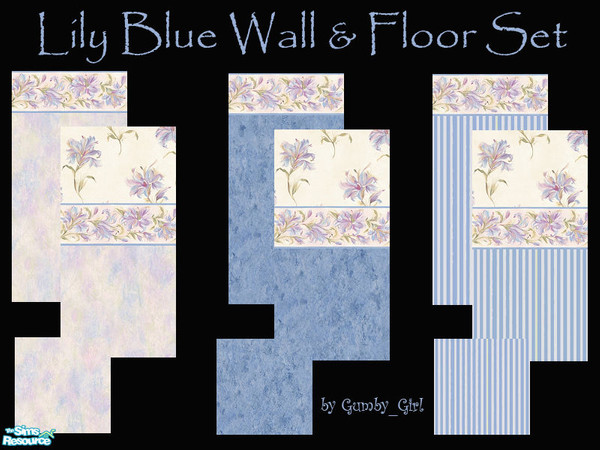 Sims 2 — Lily Blue Wall and Floor Set by Gumby_Girl — A set of 6 matching wallpapers and 3 matching floors. Wallpapers