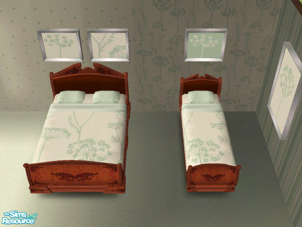 Sims 2 — Soft Flowers Bedding by jigsawtooth — Luxury green and creme 300-thread count bedding for your sims. Matches my