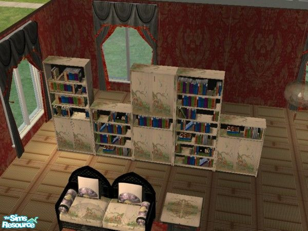 Sims 2 — Oriental Bed bookcase by ead425 — 10 item 2 walls: bookcase 