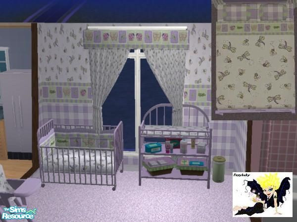 Sims 2 — Busy Bugs Nursery by foxybaby3 — Busybugs nursery-including crib, changing table, highchair, curtains, wallpaper