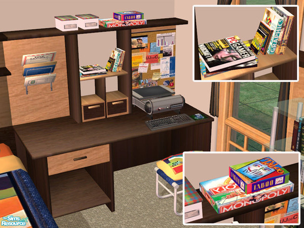 Sims 2 — Desk EGE Young Room MESH FILE by cemre — Teen bedroom set with combined objects, books, games, blue jeans, wall