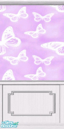 Sims 2 — Lavender Butterfly wallpaper with wainsc by TSR Archive — Lavender paper with butterflies will help your Sim