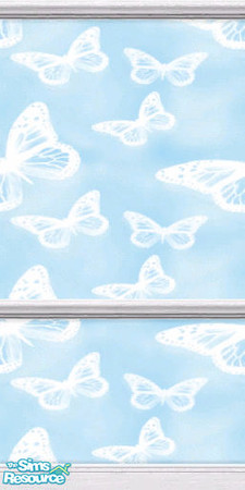 Sims 2 — Blue Butterflies with chair rail by TSR Archive — Blue paper with butterflies will help your Sim think of