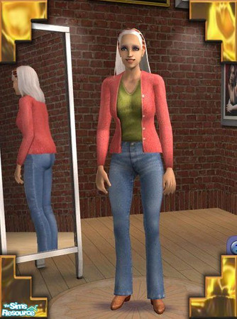 Sims 2 — Jacket by tiefliga — A red jacket with green pullover for granny