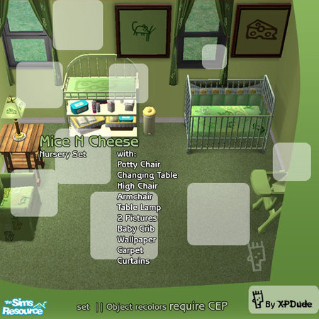 Sims 2 — Mice N Cheese Nursery Set by XPDude — Just what a baby/toddler needs in his/her room - some mice and cheese.