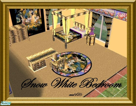 Sims 2 — Snow White Bedroom by ead425 — thanks to Disney: 8 items, 4 walls: bed, chair, dresser, desk, lamp, rug set,