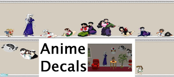 Sims 2 — Anime Decals by Lorah — Fruits Basket; Ayame, Hatori, Tohru, Shigure. Yu Yu Hakusho; Karasu. Inuyasha; Miroku,