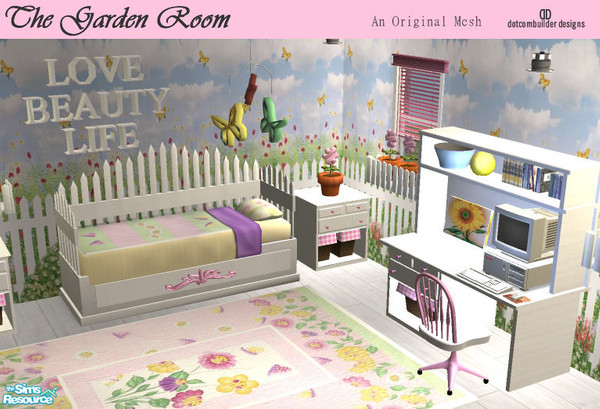 Sims 2 — The Garden Room by dotcombuilder — The Garden Room for your little girl. Complete with picket fence day bed and