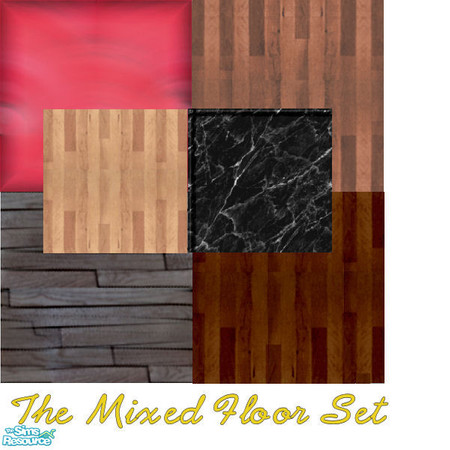 Sims 2 — Mixed Floor Set by simmyfan2852 — Contains six different types of floor- 1 red tile, 1 black marble tile, and 4
