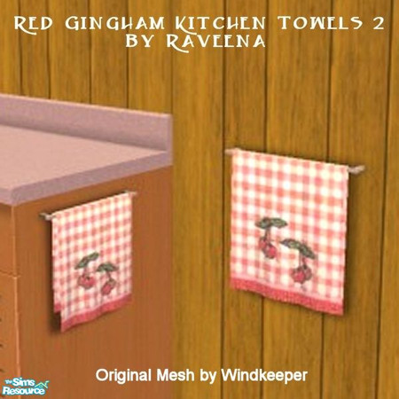 Sims 2 — Red Gingham Kitchen Towel by Raveena — You must download Windkeeper's "Small Towel Mesh File" and her