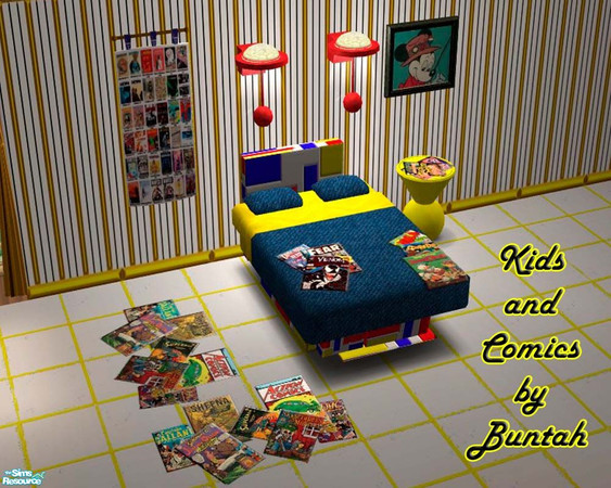 Sims 2 — Comics Collection by buntah — Here's some stuff for your sim kid who collects comics. The bed frame requires the