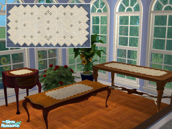 Sims 2 — Table Set with Doilies by Modfan 007 by modfan — Embroidery and Cutwork Doily by Modfan Dining, coffee & end
