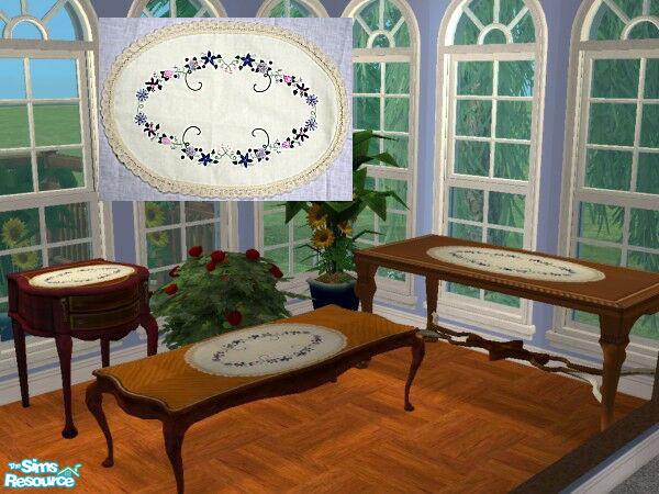 Sims 2 — Table Set with Doilies by Modfan 005 by modfan — Embroidered Floral Doily by Modfan Dining, coffee & end