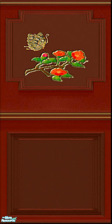 Sims 2 — Oriental Panel Set & Carpets - Oriental1 by eriduserpent — A beautiful red Chinese inspired wall panel.