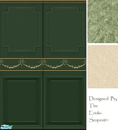 Sims 2 — Green & Gold Panel with carpets by eriduserpent — A simple but nice set...one wall panel and two carpets.