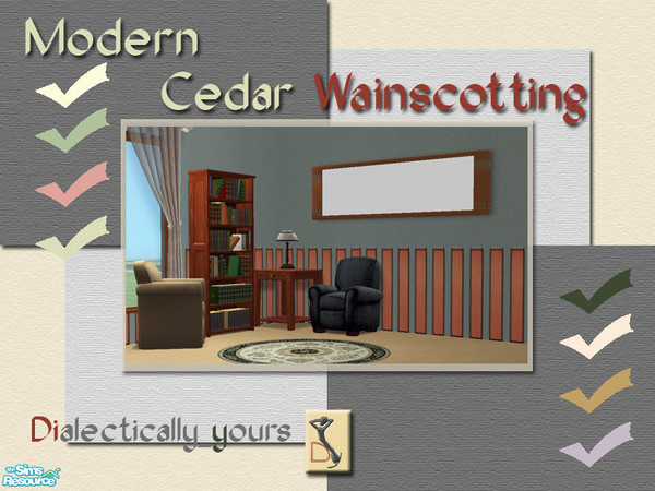 Sims 2 — DiY_Cedar Wainscotting 1 by Dialectically_yours — Clear, perfect cedar mouldings warm these painted panels,