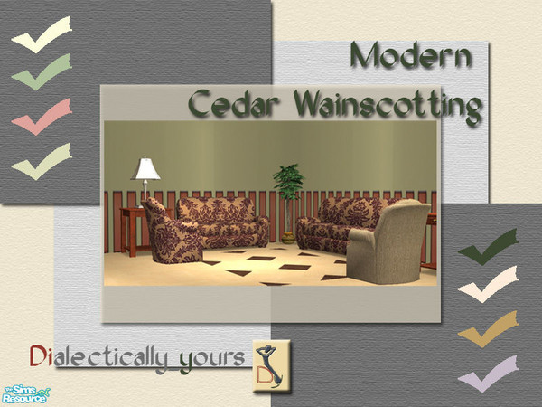 Sims 2 — DiY_Cedar Wainscotting 2 by Dialectically_yours — Clear, perfect cedar mouldings warm these painted panels,