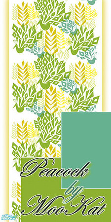 Sims 2 — Peacock Wallpaper Set by Hferguso — Scandanavian inspired Peacock and Fern pattern wallpaper Set. Set includes